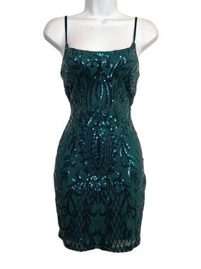 CRYSTAL SKY Emerald Green Sequin Bodycon Dress Mini Party Cocktail NWT Medium